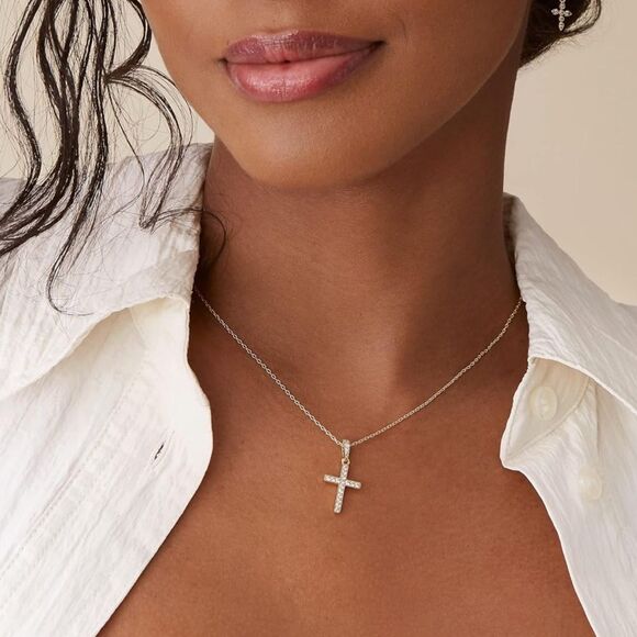 14k Gold plated Cz cross necklace chain - Picture 1 of 5